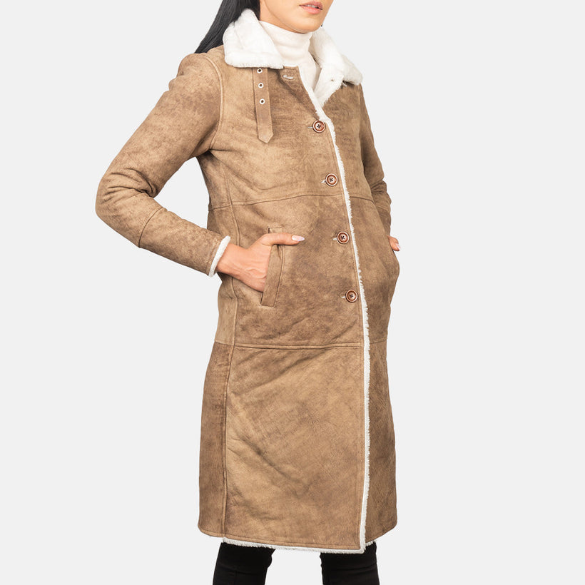 Alina Shearling Marron Manteau en Cuir pour Femme