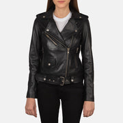 Women's Alison Noir Veste Motard en Cuir pour Femme in Black Cowhide Leather - Vue de face &amp; silhouette ajustée | Acheter en ligne