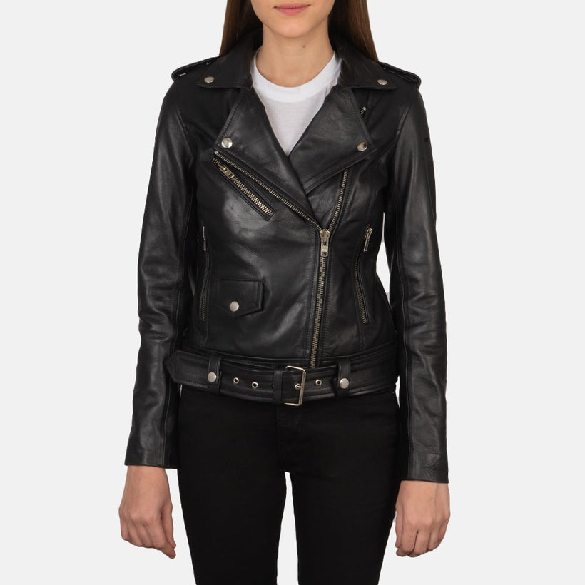Alison Noir Veste Motard en Cuir pour Femme