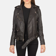 Women's Alison Marron Veste Motard en Cuir pour Femme in Brown Sheepskin Leather - Vue de face &amp; silhouette ajustée | Acheter en ligne