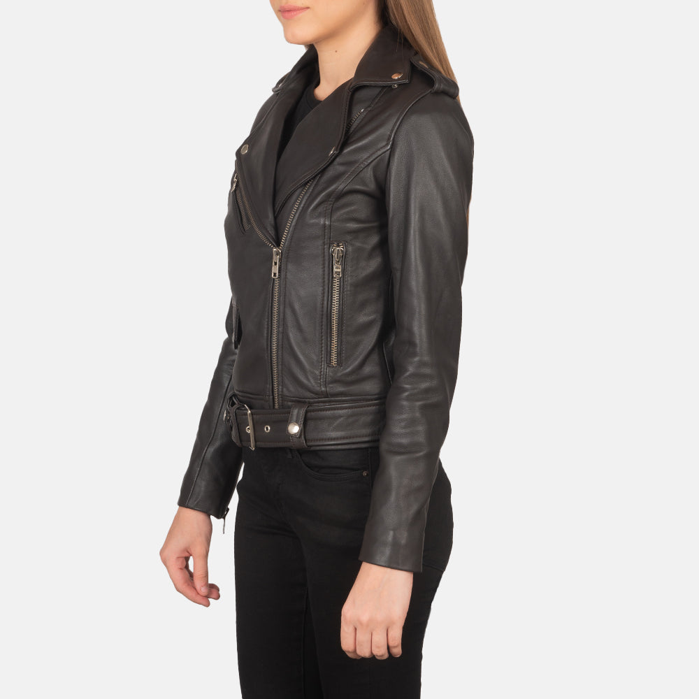 Brown Sheepskin Leather Biker Jacket - Vue de dos avec coupe ajustée aux épaules &amp; ourlet soigné