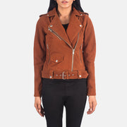 
Alison Marron Suede Veste Motard en Cuir pour Femme in Brown Goatskin Suede - Vue de face & silhouette ajustée | Acheter en ligne