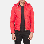 Men's Alps Quilted Red Windbreaker Jacket in Red Nylon - Vue de face &amp; silhouette ajustée | Acheter en ligne