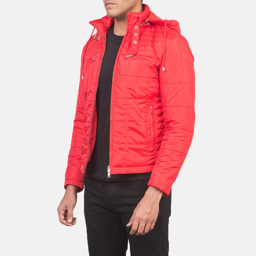 Alps Matelassé Rouge Hooded Windbreaker Veste en Cuir pour Homme