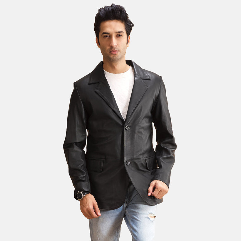 Alyson Noir Blazer en Cuir en Cuir pour Homme
