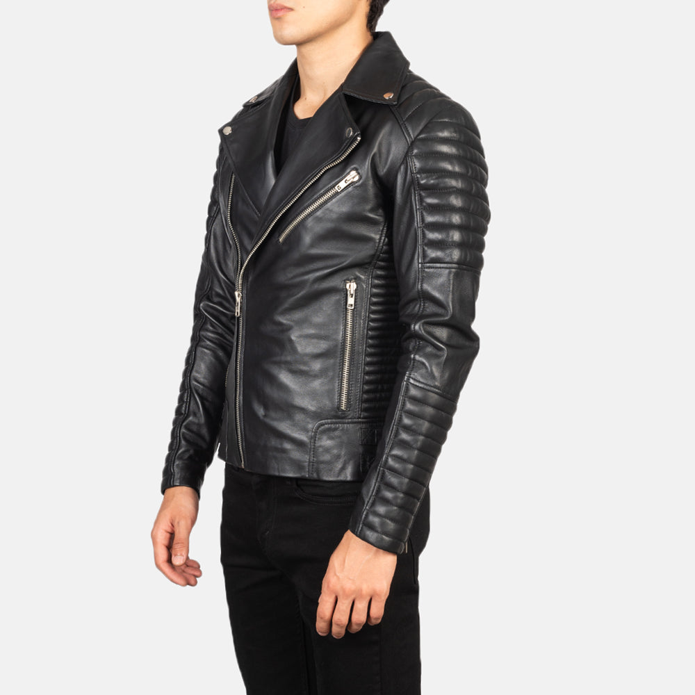 Green Goatskin Suede Biker Jacket - Vue de dos avec coupe ajustée aux épaules &amp; ourlet soigné