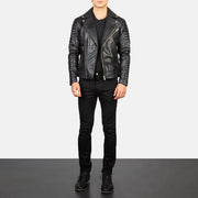 Men's Armand Green Suede Biker Jacket - Vue de profil avec coupe de manche ergonomique