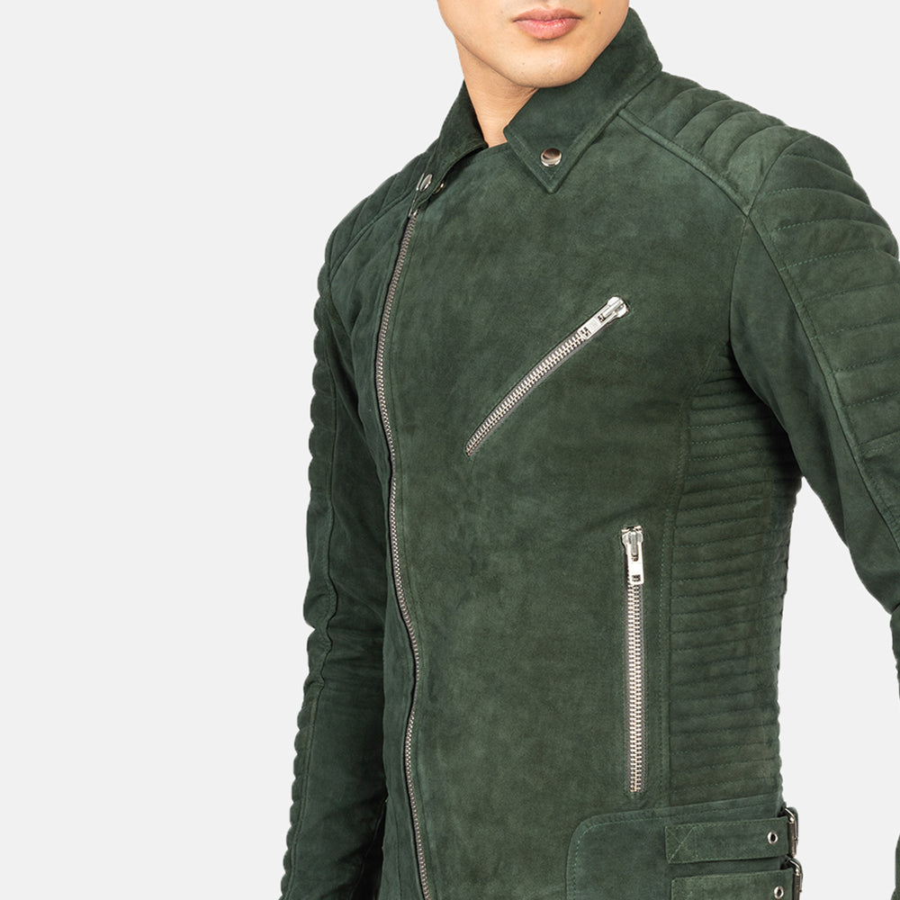 Armand Vert Veste Motard en Cuir pour Homme – Vue produit alternative 6