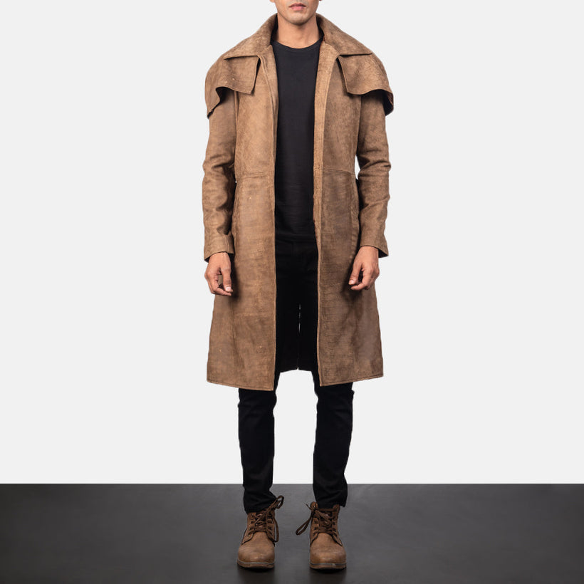Army Marron Leather Duster pour Homme
