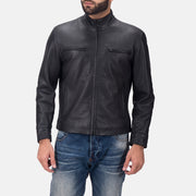 
Austere Matte Noir Veste Motard en Cuir pour Homme in Black Calfskin Matte - Vue de face & silhouette ajustée | Acheter en ligne