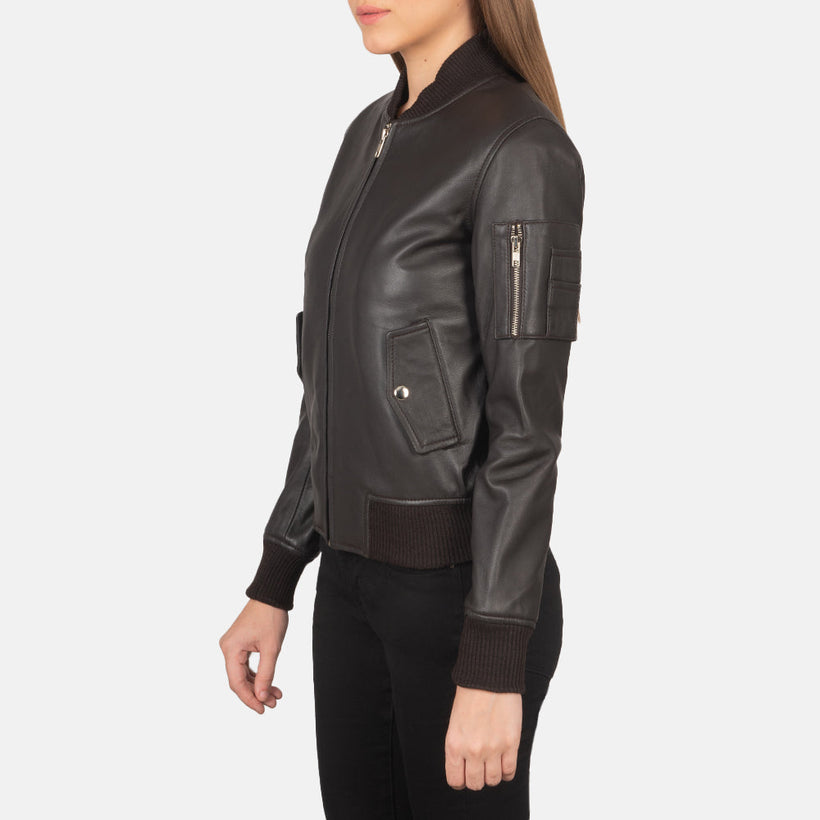 Ava MA-1 Marron Blouson Bomber en Cuir pour Femme