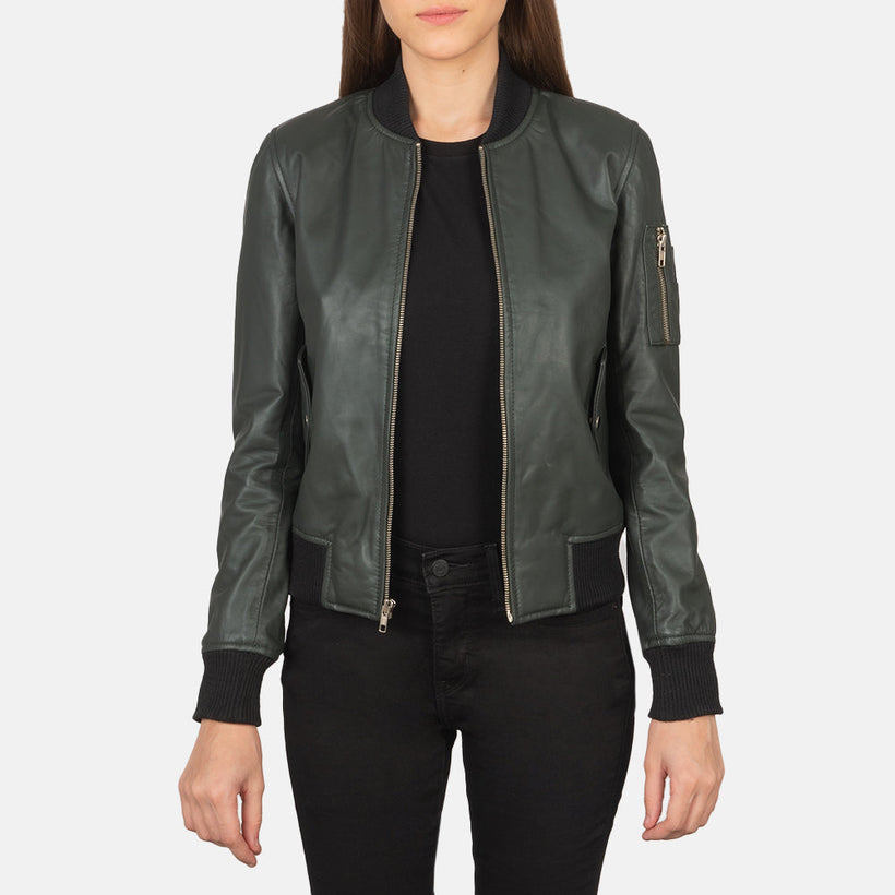 Ava MA-1 Vert Blouson Bomber en Cuir pour Femme