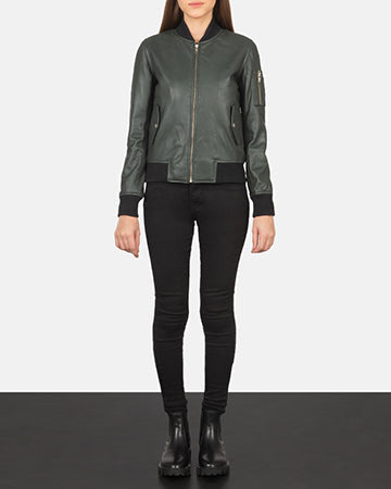 Ava Ma-1 Green Leather Bomber Jacket - Vue de profil avec coupe de manche ergonomique