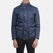 Men's Barry Matelassé Bleu Windbreaker Veste en Cuir pour Homme - Vue de profil avec coupe de manche ergonomique