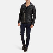Men's Noir Studded Veste Motard en Cuir pour Homme - Vue de profil avec coupe de manche ergonomique