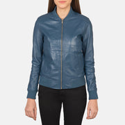 Vue détaillée of Varsity - Rib Knit &amp; Zipper with Wind Flap Hardware on Women's Bliss Bleu Blouson Bomber en Cuir pour Femme