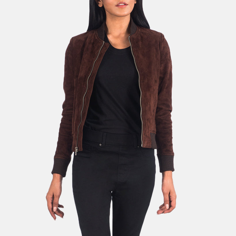 Bliss Marron Suede Blouson Bomber en Cuir pour Femme