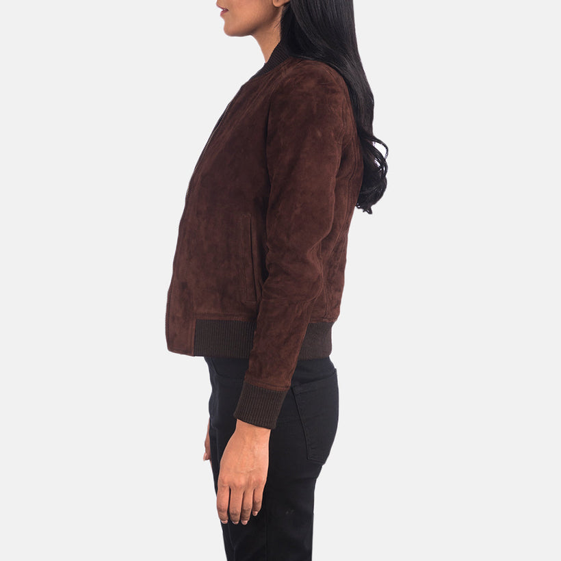 Bliss Marron Suede Blouson Bomber en Cuir pour Femme