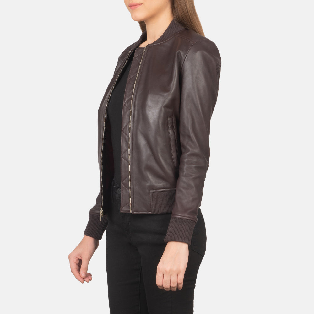 Maroon Sheepskin Leather Bomber Jacket - Vue de dos avec coupe ajustée aux épaules &amp; ourlet soigné