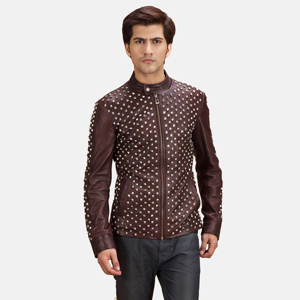 
Blix Bono Bordeaux Veste Motard en Cuir pour Homme in Maroon Sheepskin Leather - Vue de face & silhouette ajustée | Acheter en ligne
