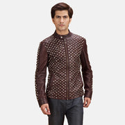 
Blix Bono Bordeaux Veste Motard en Cuir pour Homme in Maroon Sheepskin Leather - Vue de face & silhouette ajustée | Acheter en ligne