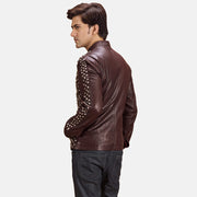 
Maroon Sheepskin Leather Biker Jacket - Vue arrière montrant la carrure ajustée et l'ourlet net
