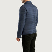 Vue détaillée of High neck &amp; Button Hardware on Men's Bo Quilt Windbreaker Veste en Cuir pour Homme