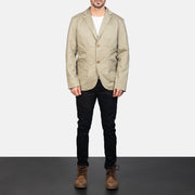 Borges Beige Blazer en Cuir pour Homme - Vue de profil avec coupe de manche ergonomique