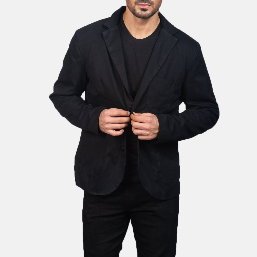 Borges Noir Blazer en Cuir pour Homme in Black Poly-Cotton - Vue de face &amp; silhouette ajustée | Acheter en ligne