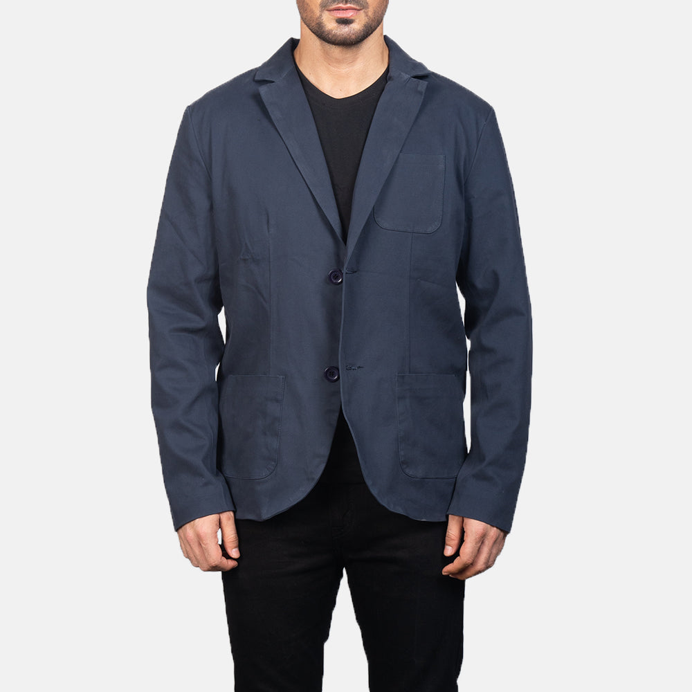 Borges Navy Bleu Blazer en Cuir pour Homme in Navy Blue Poly-Cotton - Vue de face &amp; silhouette ajustée | Acheter en ligne