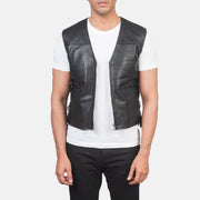 Men's Brandon Noir Gilet en Cuir pour Homme in Black Sheepskin Leather - Vue de face &amp; silhouette ajustée | Acheter en ligne