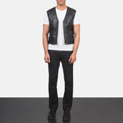 Men's Brandon Noir Gilet en Cuir pour Homme - Vue de profil avec coupe de manche ergonomique