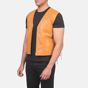 
Tan Brown Sheepskin leather Vest - Vue arrière montrant la carrure ajustée et l'ourlet net