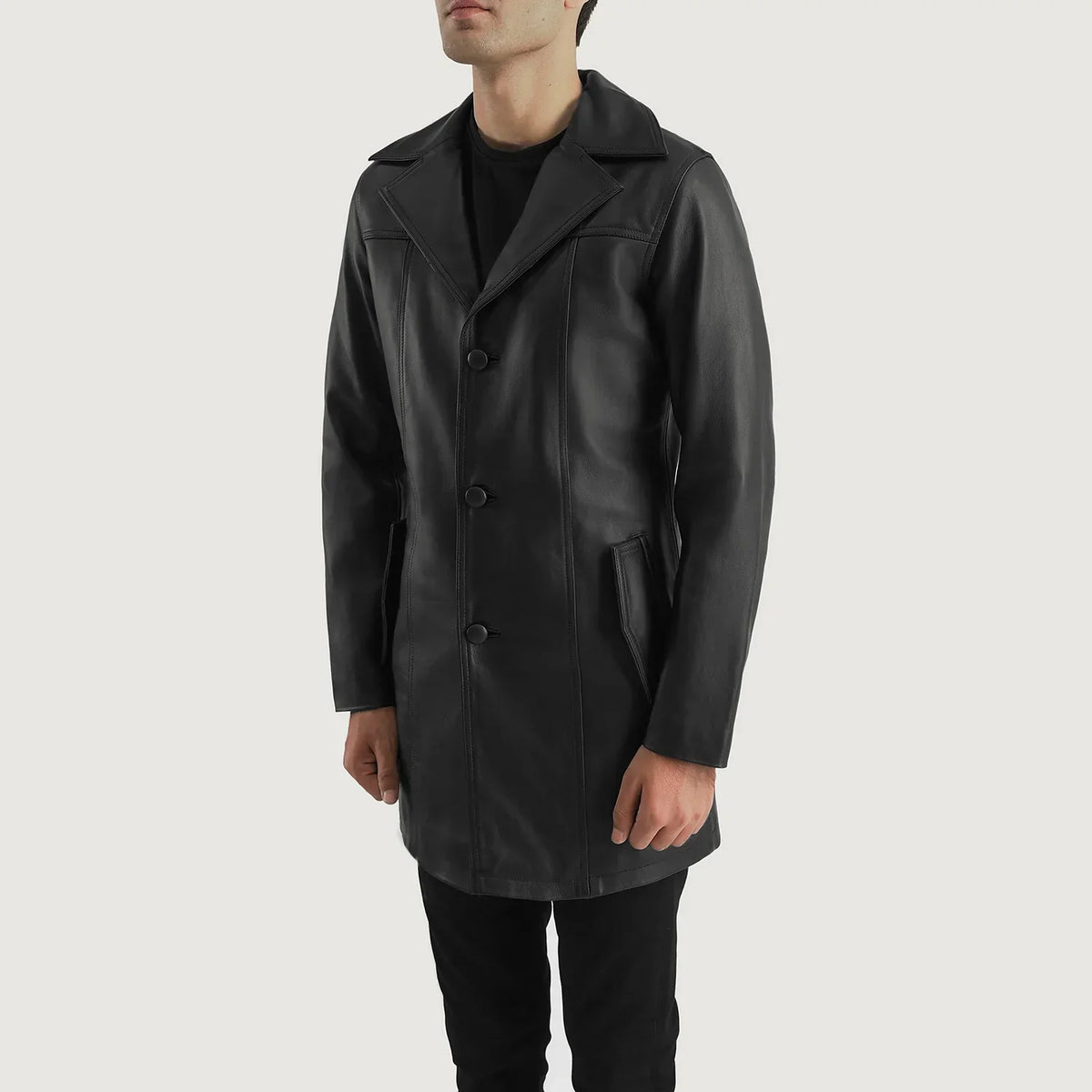 
Black Cowhide leather Blazer - Vue arrière montrant la carrure ajustée et l'ourlet net