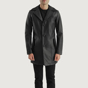 
Vue détaillée of Notch & Button Hardware on Brawnton Noir Manteau en Cuir pour Homme