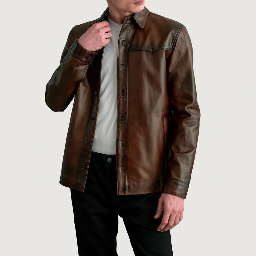 Bronco Marron Vieilli Leather Shirt pour Homme