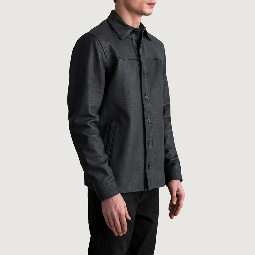 Bronco Tumbled Noir Leather Shirt pour Homme