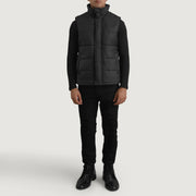 Bryan Noir Puffer Vest pour Homme - Vue de profil avec coupe de manche ergonomique