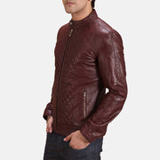 
Maroon Sheepskin Leather Biker Jacket - Vue arrière montrant la carrure ajustée et l'ourlet net