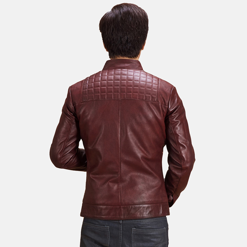 
Vue détaillée of Band with Snap Button & Zipper Hardware on Burgunn Dee Bordeaux Veste Motard en Cuir pour Homme