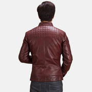 
Vue détaillée of Band with Snap Button & Zipper Hardware on Burgunn Dee Bordeaux Veste Motard en Cuir pour Homme