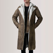 Cai Patine Usée Marron Leather Shearling Manteau en Cuir pour Homme For Men in Distressed Brown Sheepskin Snuffed - Vue de face &amp; silhouette ajustée | Acheter en ligne