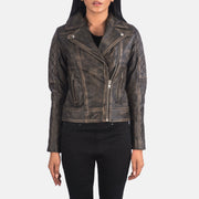 
Vue détaillée of Notch & Zipper Hardware on Carolyn Quilted Distressed Brown Biker Jacket