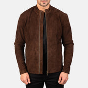 
Charcoal Moka Suede Veste Motard en Cuir pour Homme in Dark Brown Goatskin Suede - Vue de face & silhouette ajustée | Acheter en ligne