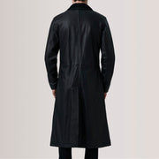 Vue détaillée of Notch &amp; Button Hardware on Charlton Noir Leather Single Breasted Manteau en Cuir pour Homme For Men