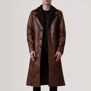 
Charlton Waxed Marron Leather Single Breasted Manteau en Cuir pour Homme For Men in Distressed Brown Sheepskin Burnished - Vue de face & silhouette ajustée | Acheter en ligne