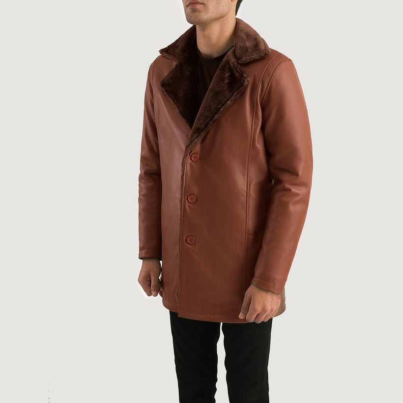 Cinnamon Marron Leather Fur Manteau en Cuir pour Homme