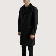 
Black Synthetic Wool Trench Coat - Vue arrière montrant la carrure ajustée et l'ourlet net