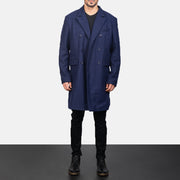 
Blue Wool Double Breasted Coat in Navy Blue Synthetic Wool - Vue de face & silhouette ajustée | Acheter en ligne