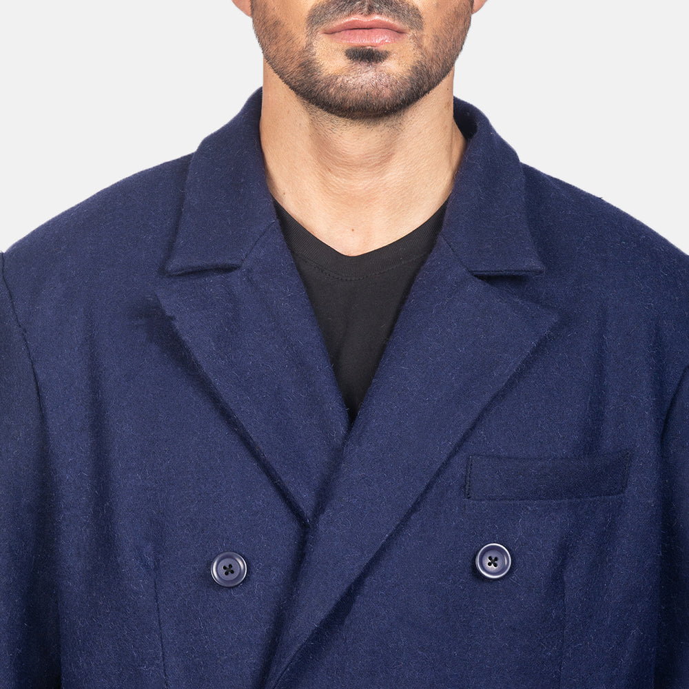 
Vue détaillée of Notch & Button Hardware on Blue Wool Double Breasted Coat